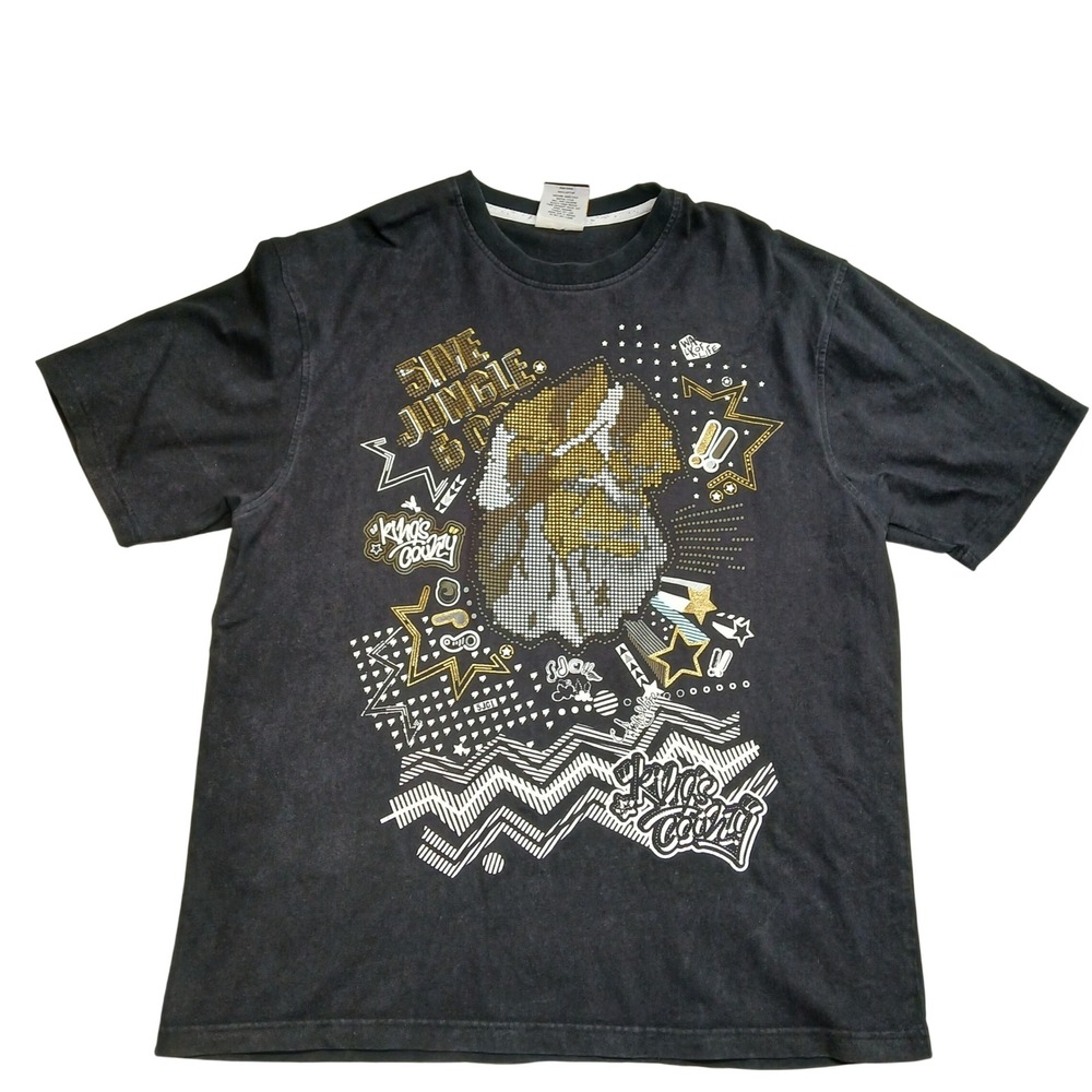 5ive Jungle Kings County Graphic T-Shirt Mens 2XL Black Streetwear‎ Y2K Cotton